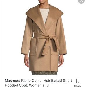 Rialto Camel Hair Belted Short Hooded Coat